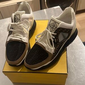 Fendi Men's White, Black, and Brown Sneakers